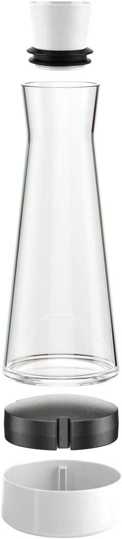 Emsa 515475 Flow Slim Friends Glaskaraffe | mit Kühlelement | 1 Liter | Automatische Verschlussklappe | bis zu 4 Stunden kalt | Weiß